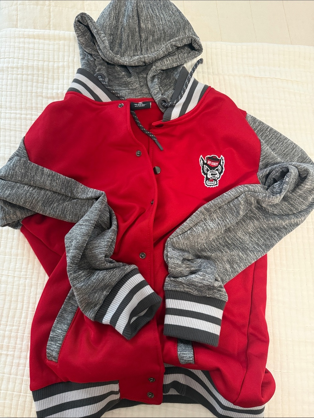 Red & Gray Hooded Varsity Jacket for Kids